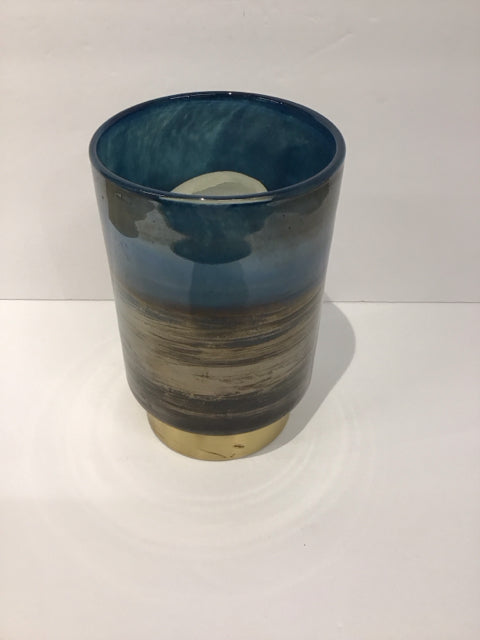 9" Art Glass Blue Candle Holder