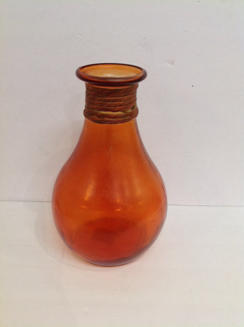 12" Orange Glass Vase w/Wrapped Neck