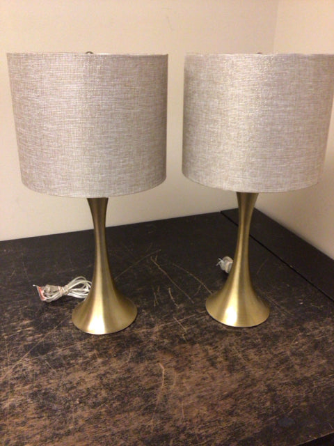 Pair Of Gold Metal Table Lamps W/Shades