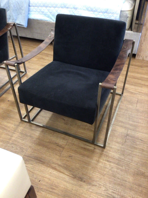 AS-IS Bernhardt Dekker Fabric Leather Strap Arm Chair(Missing Two Rivets)
