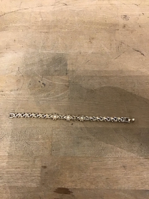 Goldtone Pearl Rhinestone Bracelet