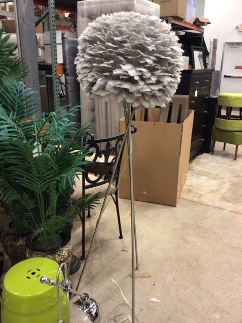 Grey Feather Trippd Floor Lamp