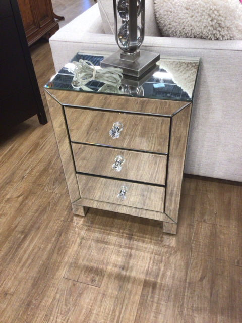 Mirrored Three Drawer Nightstand