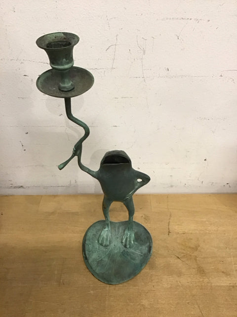11" Copper Frog Candle Holder
