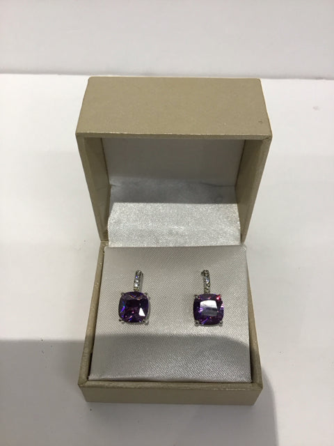 Silver Earrings w/Purple Faceted Stone