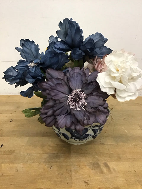 Faux Mixed Flowers In Fitz & Floyd Bowl