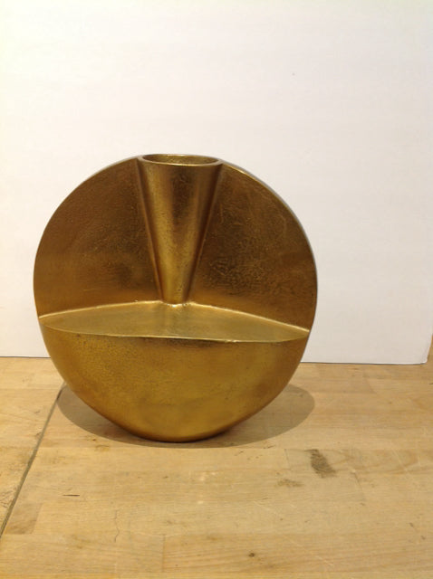 12" Abstract Gold Metal Vase w/Funnel Top