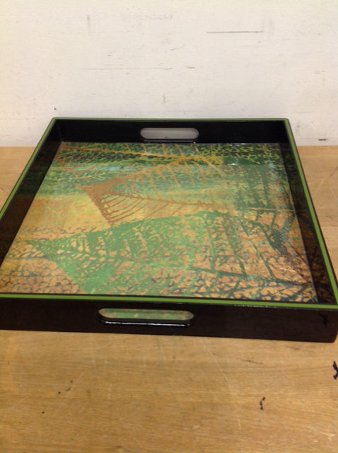 Tray15" Green & Gold Leaf Lacquer