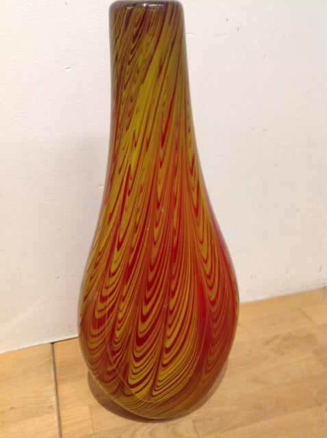 Vase- 17" Yellow & Red Art Glass