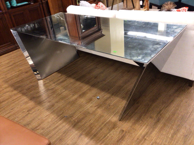 Glass Top Stainless Steel Modern Desk