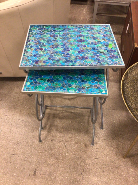 Pair Of Outdoor Mosaic Nesting Tables