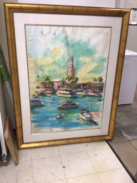 46" X 59" Biscane Bay Gold Framed Print