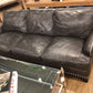 AS-IS Grey Leather Slope Arm Sofa W/Silver Nailheads(Light Wear)