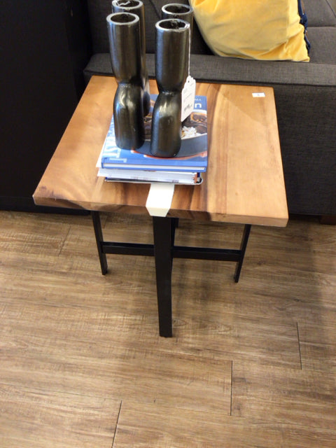 20" Square Wood & White Acrylic End Table