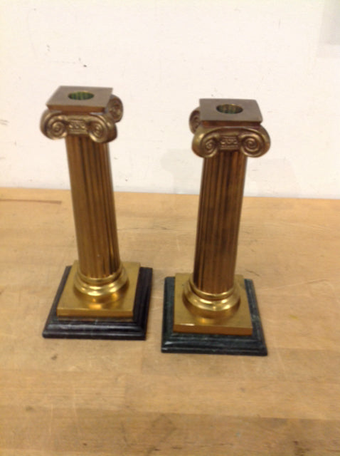 Candle Holders - 10" Pair Of Stone Brass