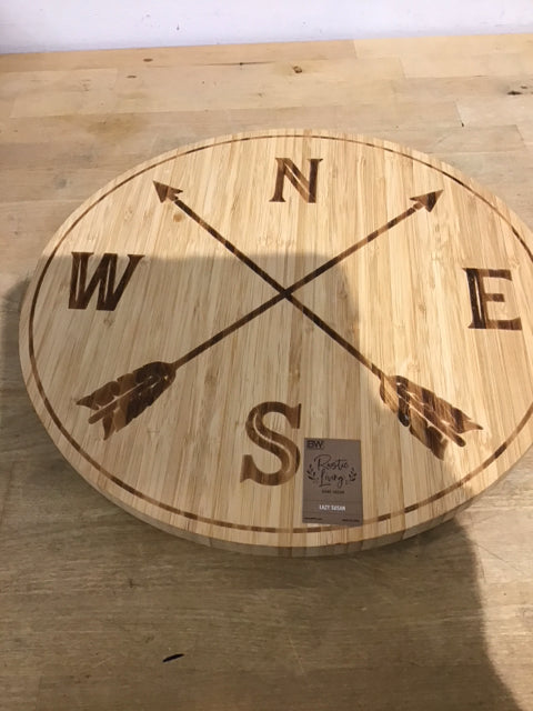 14" Wood Compass Lazy Susan