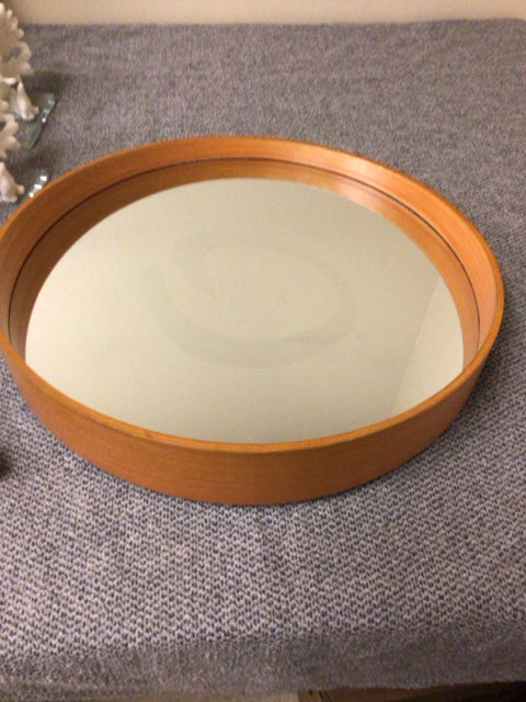 AS-IS 19 5/8"  Round Light Wood Framed Mirror (Mark On Mirror)