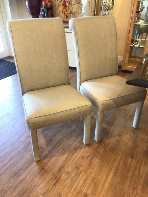 Pairs Of Aqua Fabric Rolled Back Head Ret Dining Chairs