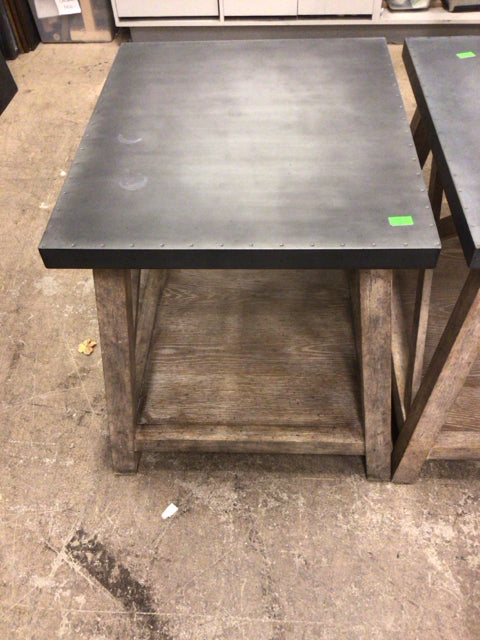 23.75" X 27.75" X 25.25" AS-IS Ethan Allen Bruckner Metal-Top End Table