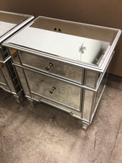 Two Drawer Mirrored Nightstand