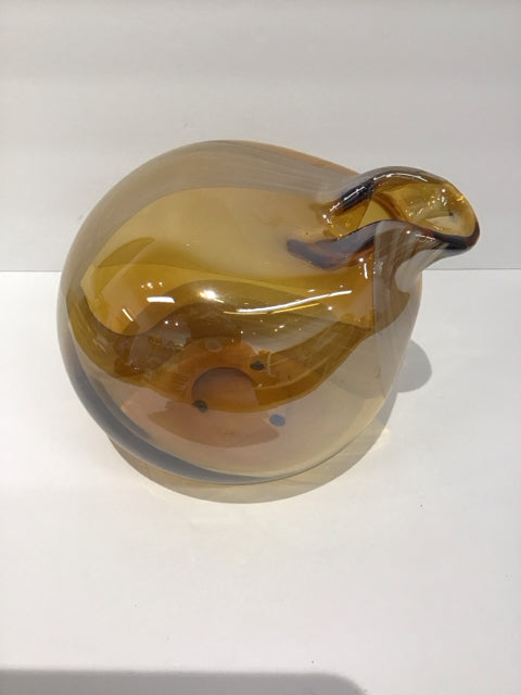 Abstract Amber/White Art Glass Vase
