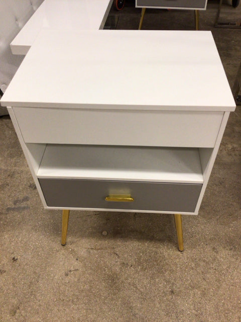 Grey & White Lift Top Nightstand W/Lights