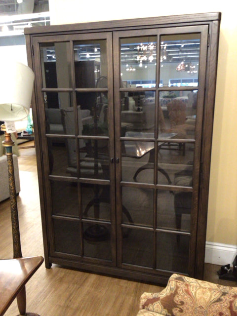 Double Door Glass Front Wood Short Bookcase