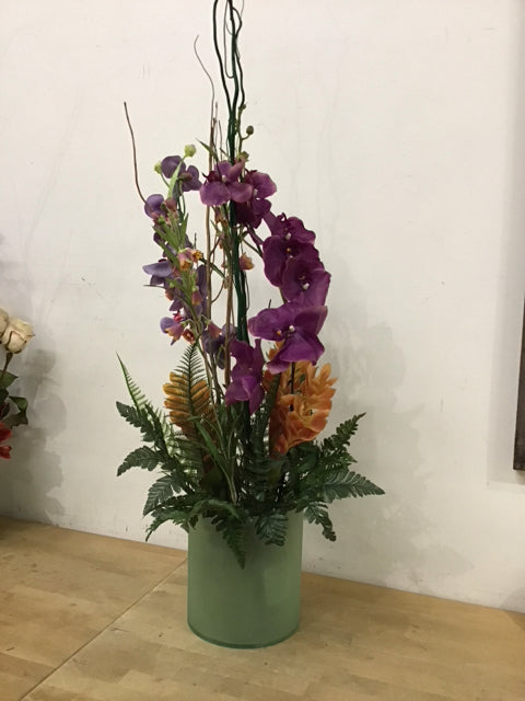 Flowers Faux Purple Lavender Torch Orange Ginger In Teal Planter