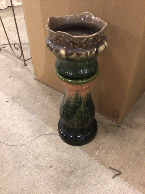 30" Majolica Ceramic Two PC Planter