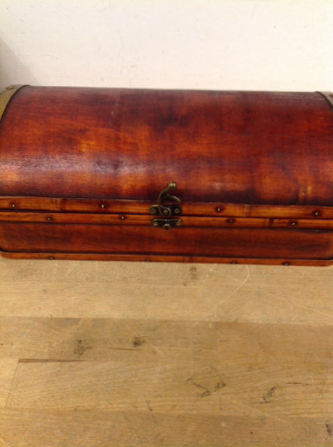 13" Brown Wood & Brass Trunk Box