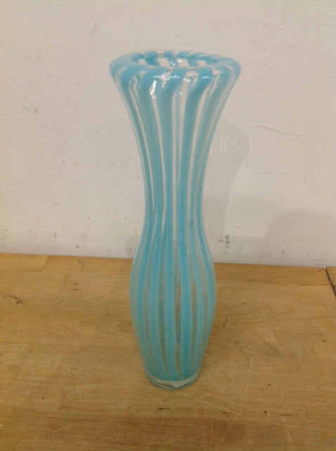 Vase- 12" C & B Blue Stripe Glass