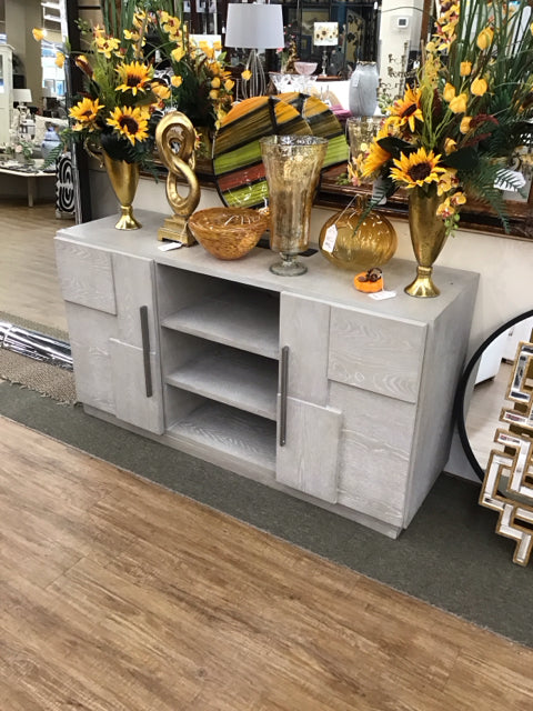 Weathered Wood 2-Door Console w/Metal Handles