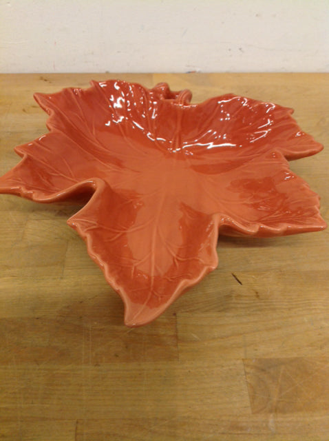 Bowl- 12" Orange Ceramic Leaf