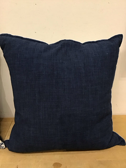 22" Ivory & Blue Paisley/Royal Blue Linen Pillow Down Filled