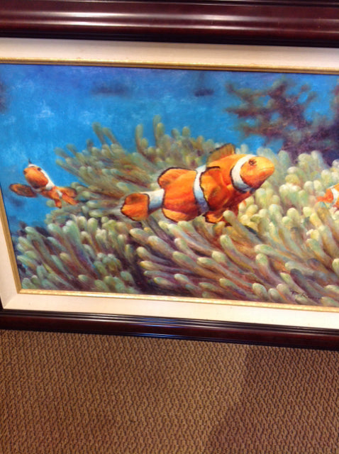 38" X 47" Signed Tropical Fish Canvas