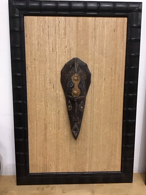 37"x24" Framed Rafia African Masks Wall Decor