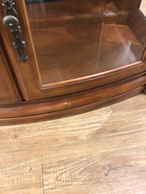 AS-IS Dark Wood Two Pc Glass Front China Cabinet(Cracks Around Top Trim)
