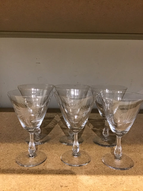 Set Of 6 Etched Stemware