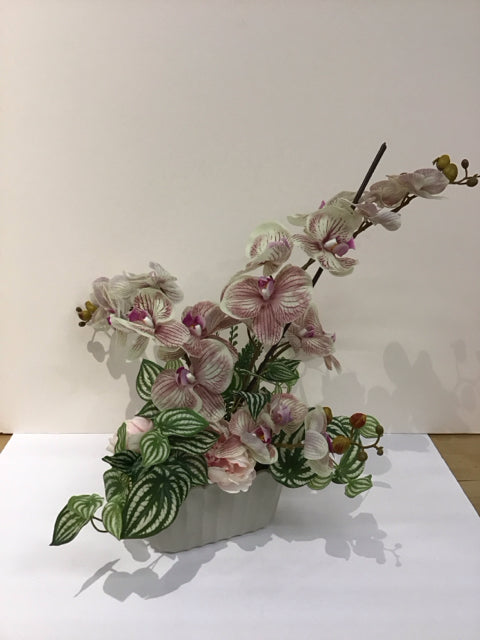 Faux Orchids in Ceramic Vase