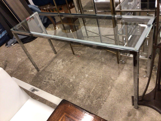 Rectangle Chrome Base Glass Top Console Table