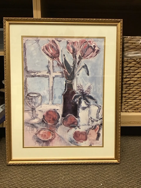 24x30 Framed J Combs Tulip/Fruit Still Life