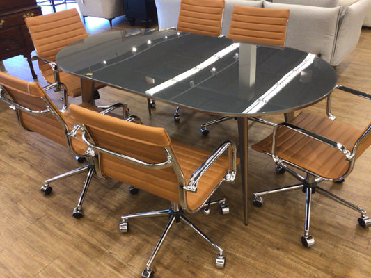 West Elm Arden Oval Glass Top Metal Dining Table