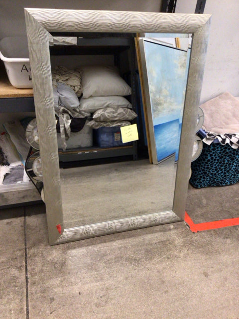 29 1/2" X 41" Silver Waved Framed Bveled Mirror