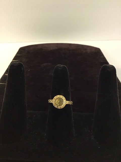 Hammered Gold Ring w/Rhinestones