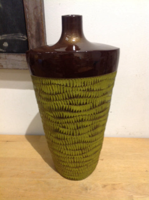 Vase- 17" Green & Brown Ceramic