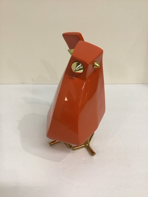 8" Orange Lacquered Resin Bird w/Gold Accents
