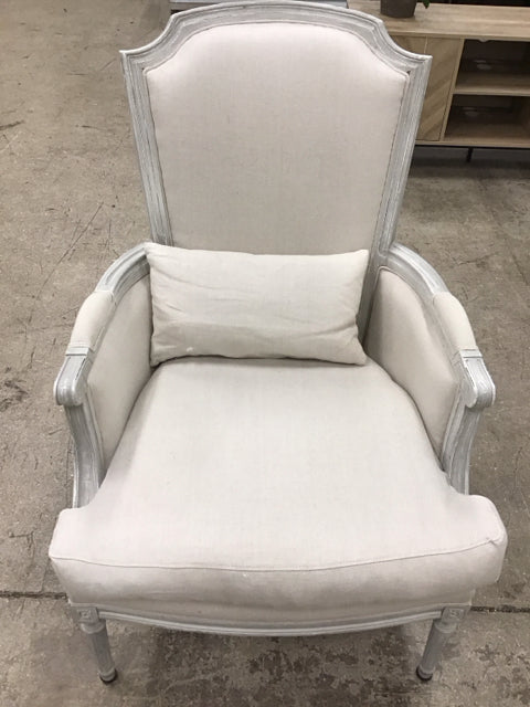 Beige Wood & Fabric Arm Chair W/Pillow