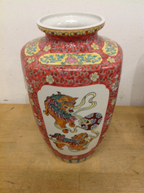 Vase- 12" Asian Dragon Ceramic Vase