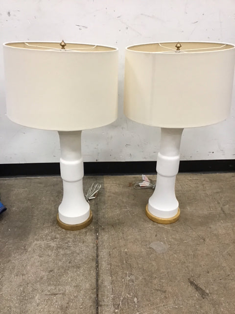 Pair Of 36" Visual Comfort White W/Gold Table Base Lamp