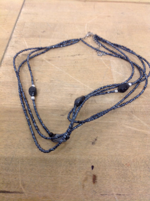 Necklace- Grey & Black Beaded